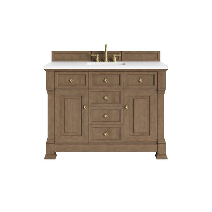 James Martin - Brookfield 48" Single Vanity, Pecan, w/ 3 CM White Zeus Silestone  Top - 547-V48-PCN-3WZ view 1