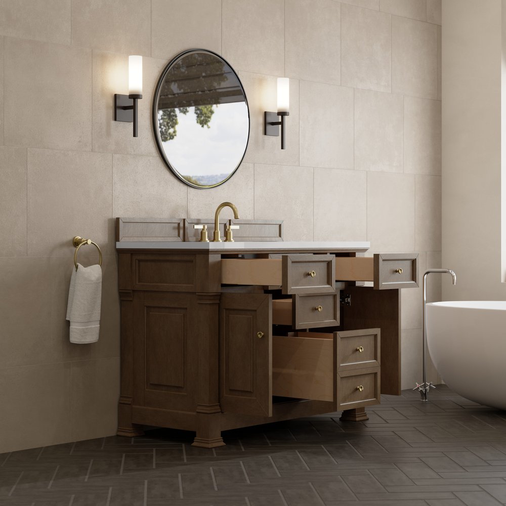 James Martin - Brookfield 48" Single Vanity, Pecan, w/ 3 CM White Zeus Silestone  Top - 547-V48-PCN-3WZ view 5