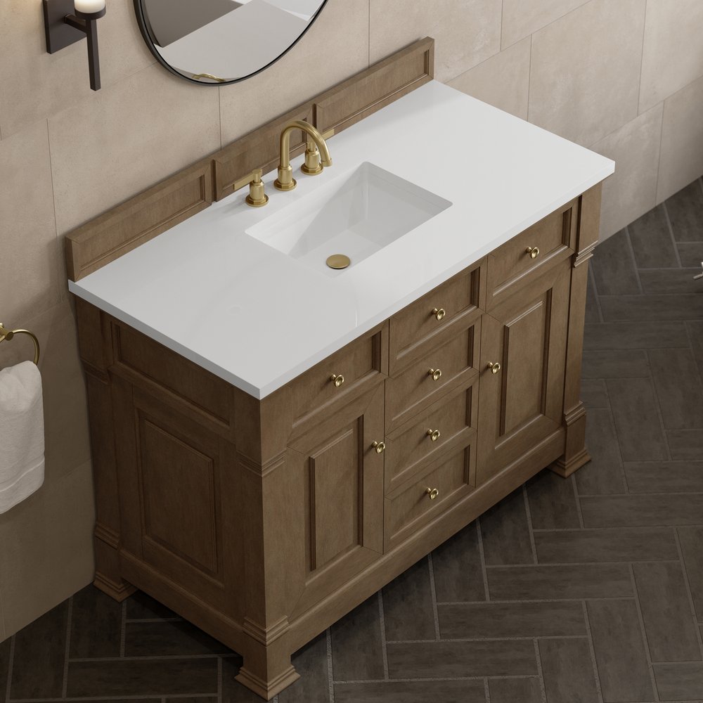 James Martin - Brookfield 48" Single Vanity, Pecan, w/ 3 CM White Zeus Silestone  Top - 547-V48-PCN-3WZ view 7
