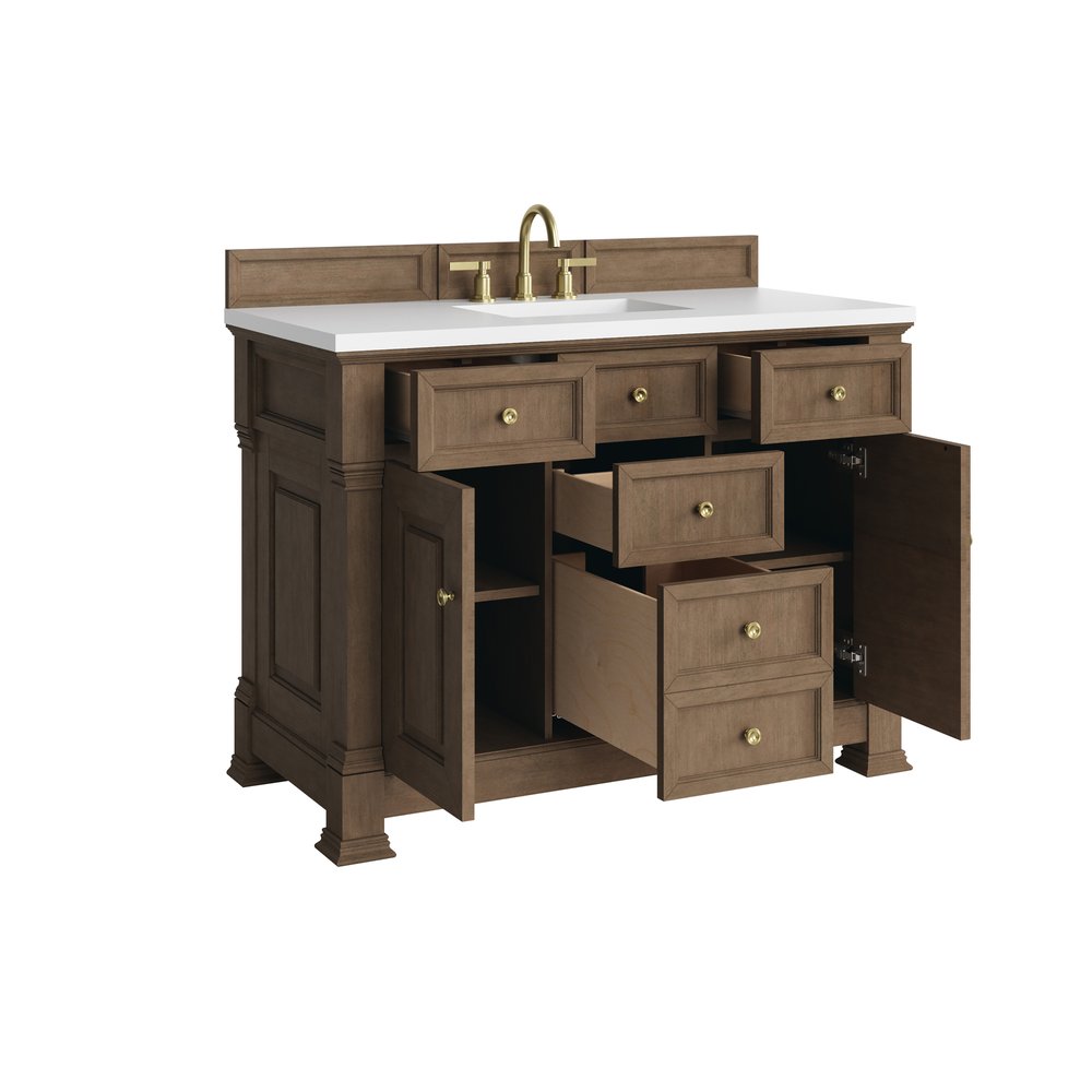 James Martin - Brookfield 48" Single Vanity, Pecan, w/ 3 CM White Zeus Silestone  Top - 547-V48-PCN-3WZ view 8