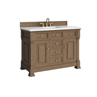 James Martin - Brookfield 48" Single Vanity, Pecan, w/ 3 CM White Zeus Silestone  Top - 547-V48-PCN-3WZ view 10