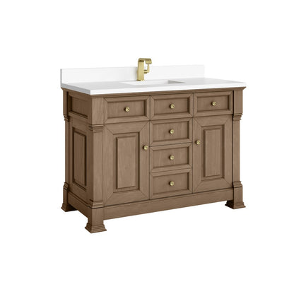 James Martin - Brookfield 48" Single Vanity, Pecan w/ Single Hole 3CM White Zeus Silestone  Top & Backsplash - 547-V48-PCN-1WZ view 9