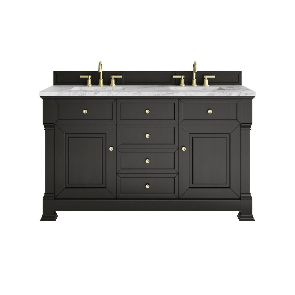 James Martin - Brookfield 60" Double Vanity, Black Onyx w/3 CM Carrara White Marble Top - 547-V60D-BKO-3CAR view 1
