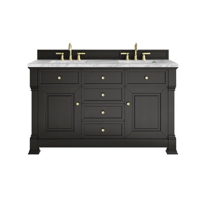 James Martin - Brookfield 60" Double Vanity, Black Onyx w/3 CM Carrara White Marble Top - 547-V60D-BKO-3CAR view 1
