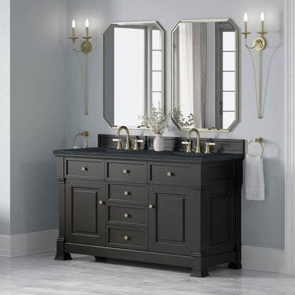 James Martin - Brookfield 60" Double Vanity, Black Onyx w/3 CM Charcoal Soapstone Silestone Top - 547-V60D-BKO-3CSP view 4