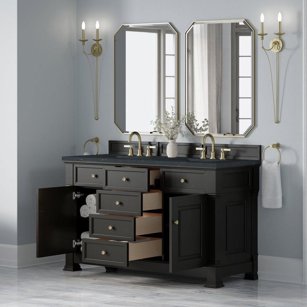 James Martin - Brookfield 60" Double Vanity, Black Onyx w/3 CM Charcoal Soapstone Silestone Top - 547-V60D-BKO-3CSP view 5