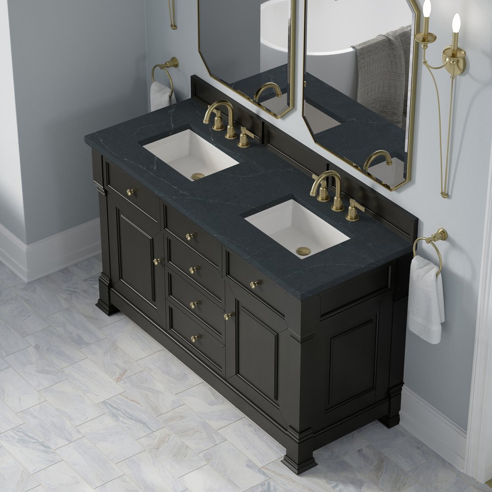 James Martin - Brookfield 60" Double Vanity, Black Onyx w/3 CM Charcoal Soapstone Silestone Top - 547-V60D-BKO-3CSP view 7