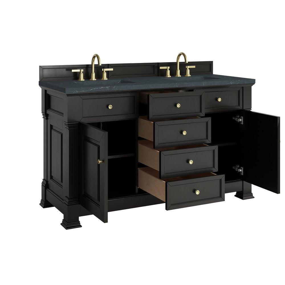 James Martin - Brookfield 60" Double Vanity, Black Onyx w/3 CM Charcoal Soapstone Silestone Top - 547-V60D-BKO-3CSP view 8