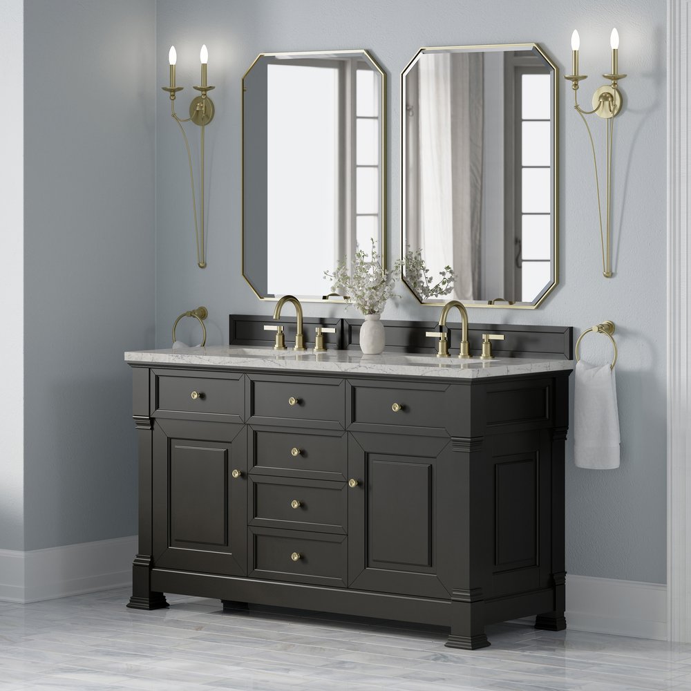 James Martin - Brookfield 60" Double Vanity, Black Onyx w/3 CM Eternal Jasmine Pearl Silestone Top - 547-V60D-BKO-3EJP view 4