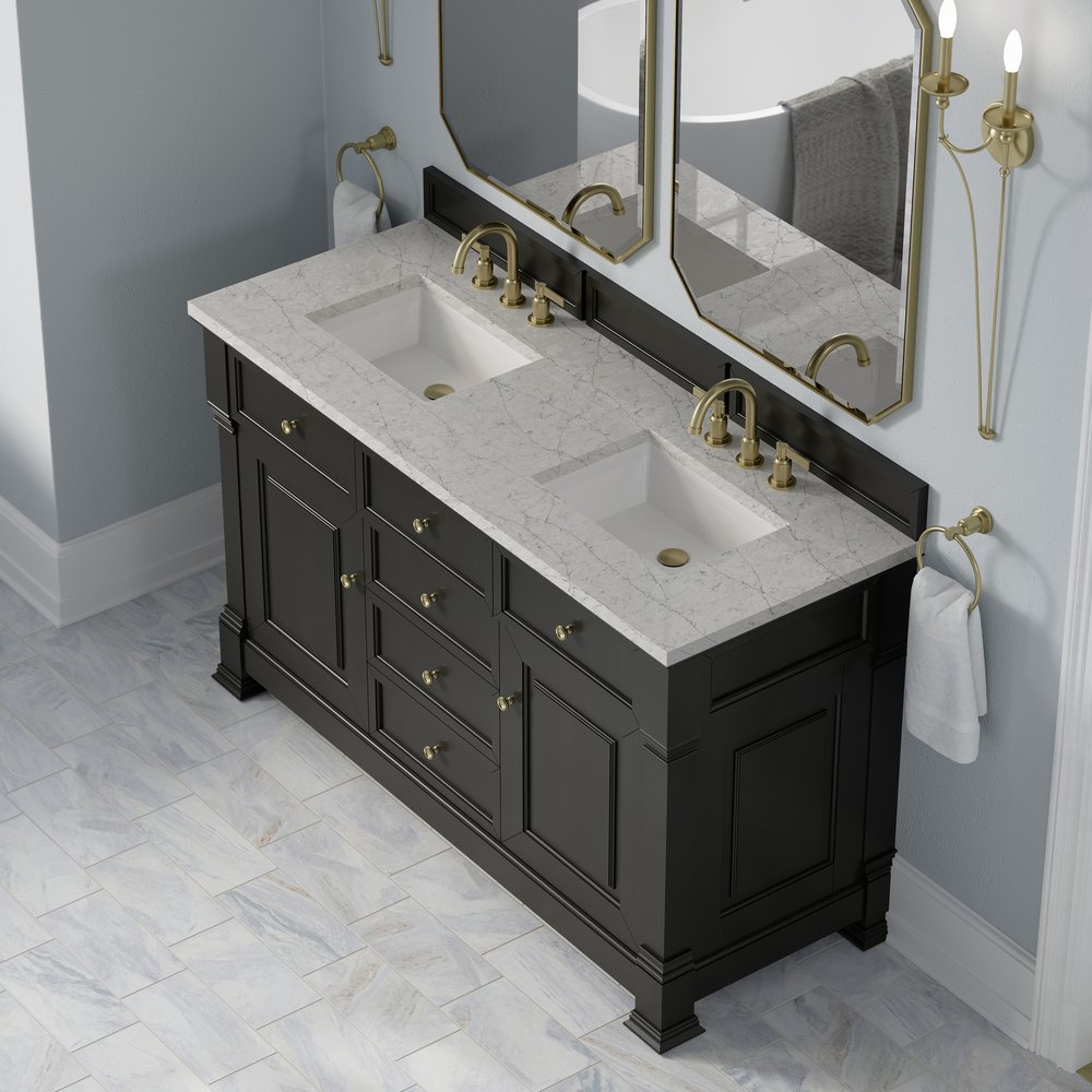 James Martin - Brookfield 60" Double Vanity, Black Onyx w/3 CM Eternal Jasmine Pearl Silestone Top w/FreePower Wireless Charger - 547-V60D-BKO-FEJP view 9
