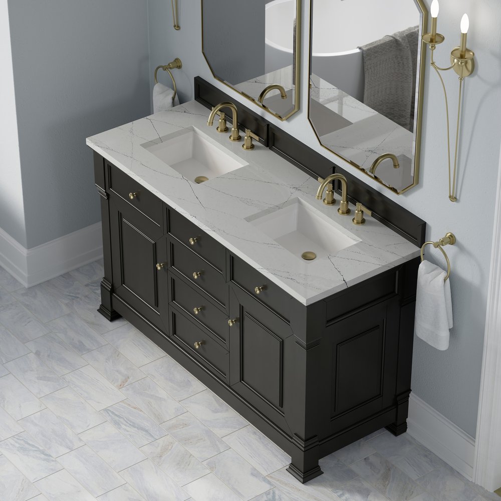 James Martin - Brookfield 60" Double Vanity, Black Onyx w/ 3 CM Ethereal Noctis Silestone Top - 547-V60D-BKO-3ENC view 7