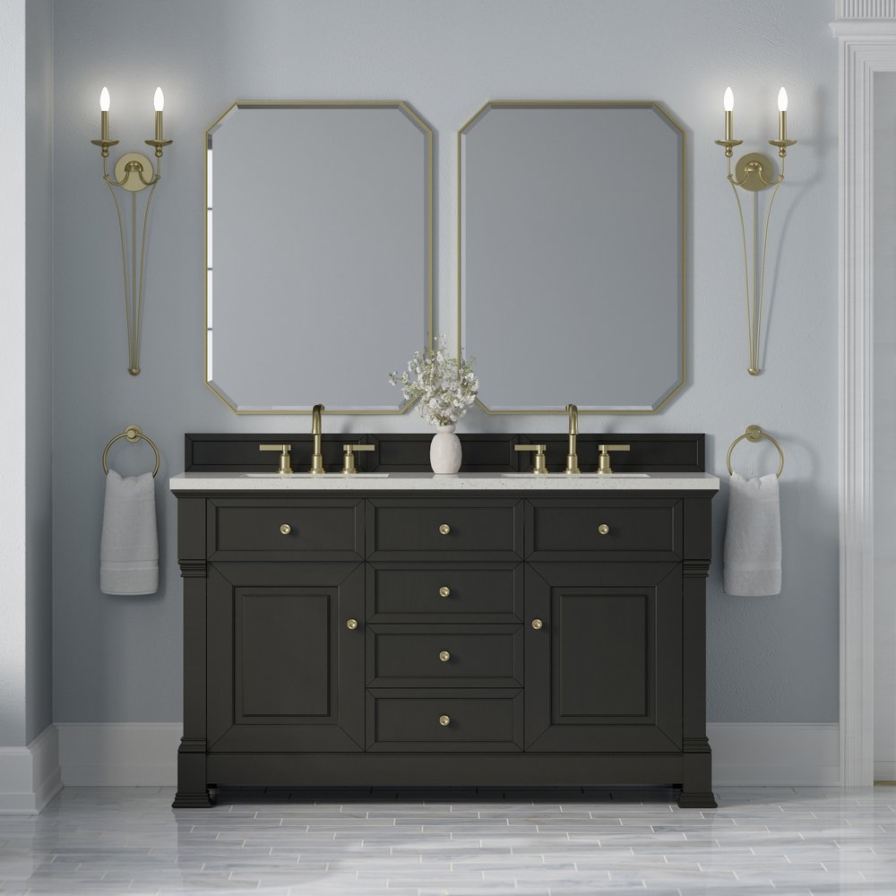 James Martin - Brookfield 60" Double Vanity, Black Onyx w/ 3 CM Lime Delight Silestone Top - 547-V60D-BKO-3LDL view 3