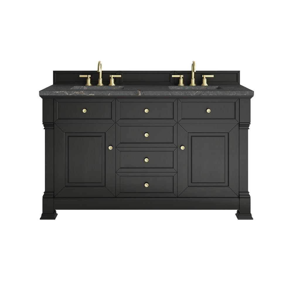 James Martin - Brookfield 60" Double Vanity, Black Onyx w/ 3 CM Parisien Bleu Silestone Top - 547-V60D-BKO-3PBL view 1