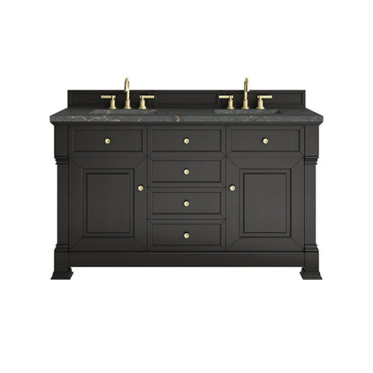 James Martin - Brookfield 60" Double Vanity, Black Onyx w/ 3 CM Parisien Bleu Silestone Top - 547-V60D-BKO-3PBL view 1