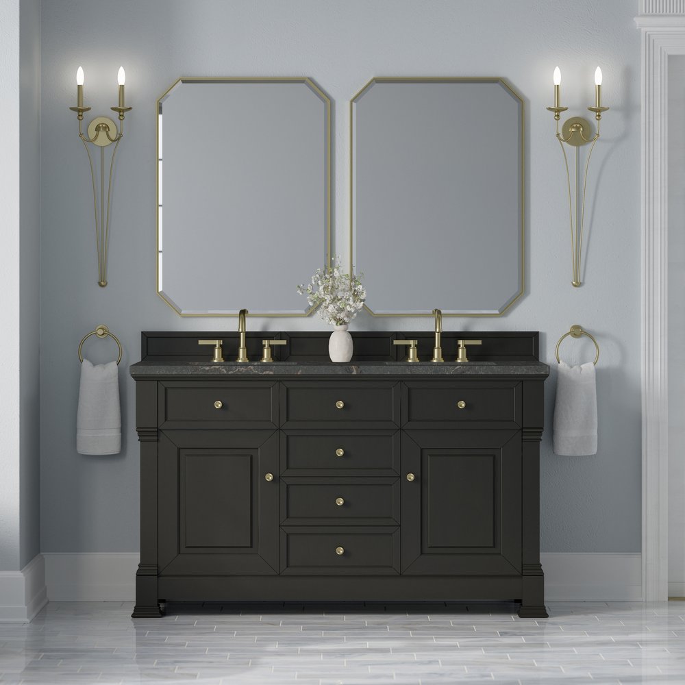 James Martin - Brookfield 60" Double Vanity, Black Onyx w/ 3 CM Parisien Bleu Silestone Top - 547-V60D-BKO-3PBL view 3