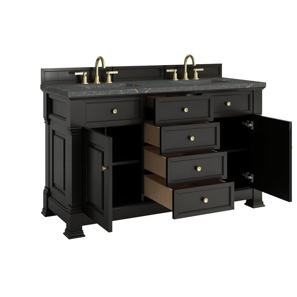 James Martin - Brookfield 60" Double Vanity, Black Onyx w/ 3 CM Parisien Bleu Silestone Top - 547-V60D-BKO-3PBL view 8