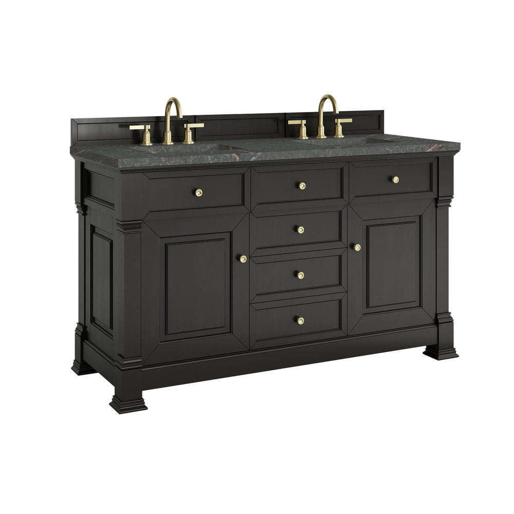 James Martin - Brookfield 60" Double Vanity, Black Onyx w/ 3 CM Parisien Bleu Silestone Top - 547-V60D-BKO-3PBL view 10
