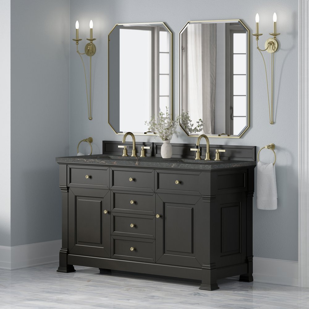 James Martin - Brookfield 60" Double Vanity, Black Onyx w/ 3 CM Parisien Bleu Silestone Top w/FreePower Wireless Charger - 547-V60D-BKO-FPBL view 6