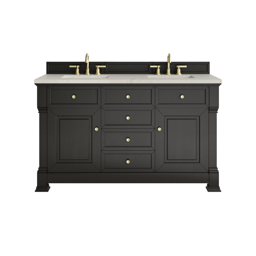 James Martin - Brookfield 60" Double Vanity, Black Onyx, w/ 3 CM Siberian Silestone Top - 547-V60D-BKO-3SFR view 1