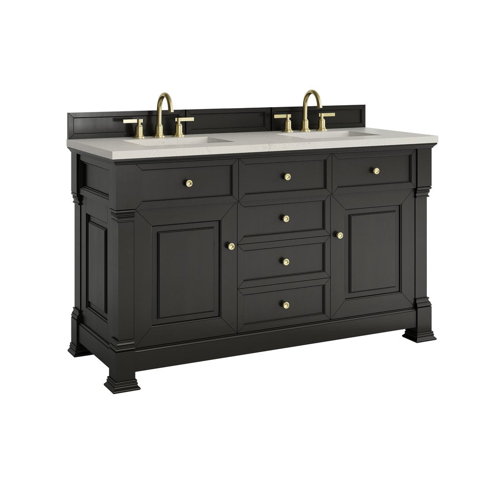 James Martin - Brookfield 60" Double Vanity, Black Onyx, w/ 3 CM Siberian Silestone Top - 547-V60D-BKO-3SFR view 9