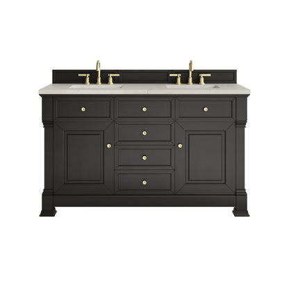 James Martin - Brookfield 60" Double Vanity, Black Onyx, w/ 3 CM Siberian Silestone Top w/FreePower Wireless Charger - 547-V60D-BKO-FSFR view 1