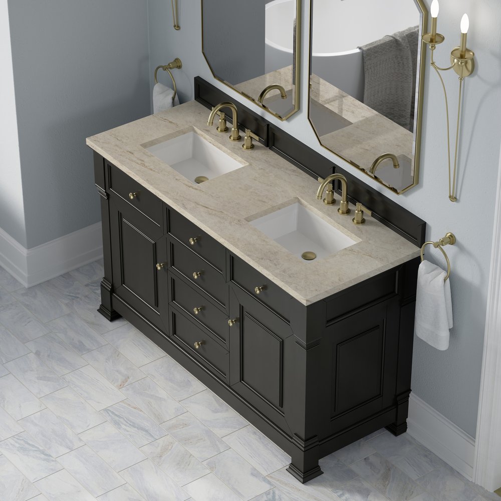 James Martin - Brookfield 60" Double Vanity, Black Onyx, w/ 3 CM Tajnar Eclos Top - 547-V60D-BKO-3TJR view 7