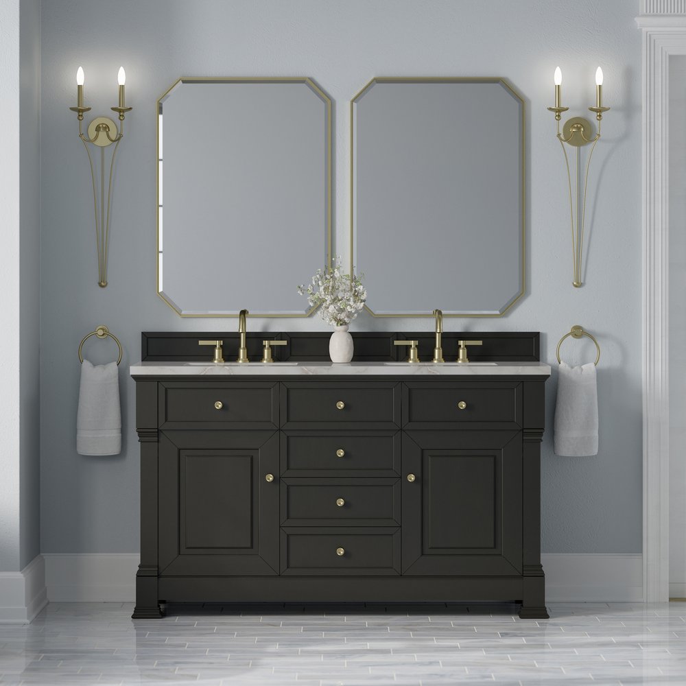 James Martin - Brookfield 60" Double Vanity, Black Onyx w/ 3 CM Victorian Silver Silestone Top - 547-V60D-BKO-3VSL view 3