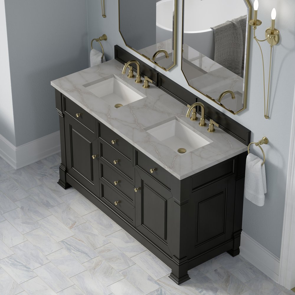 James Martin - Brookfield 60" Double Vanity, Black Onyx w/ 3 CM Victorian Silver Silestone Top - 547-V60D-BKO-3VSL view 7