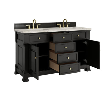 James Martin - Brookfield 60" Double Vanity, Black Onyx w/ 3 CM Victorian Silver Silestone Top - 547-V60D-BKO-3VSL view 8