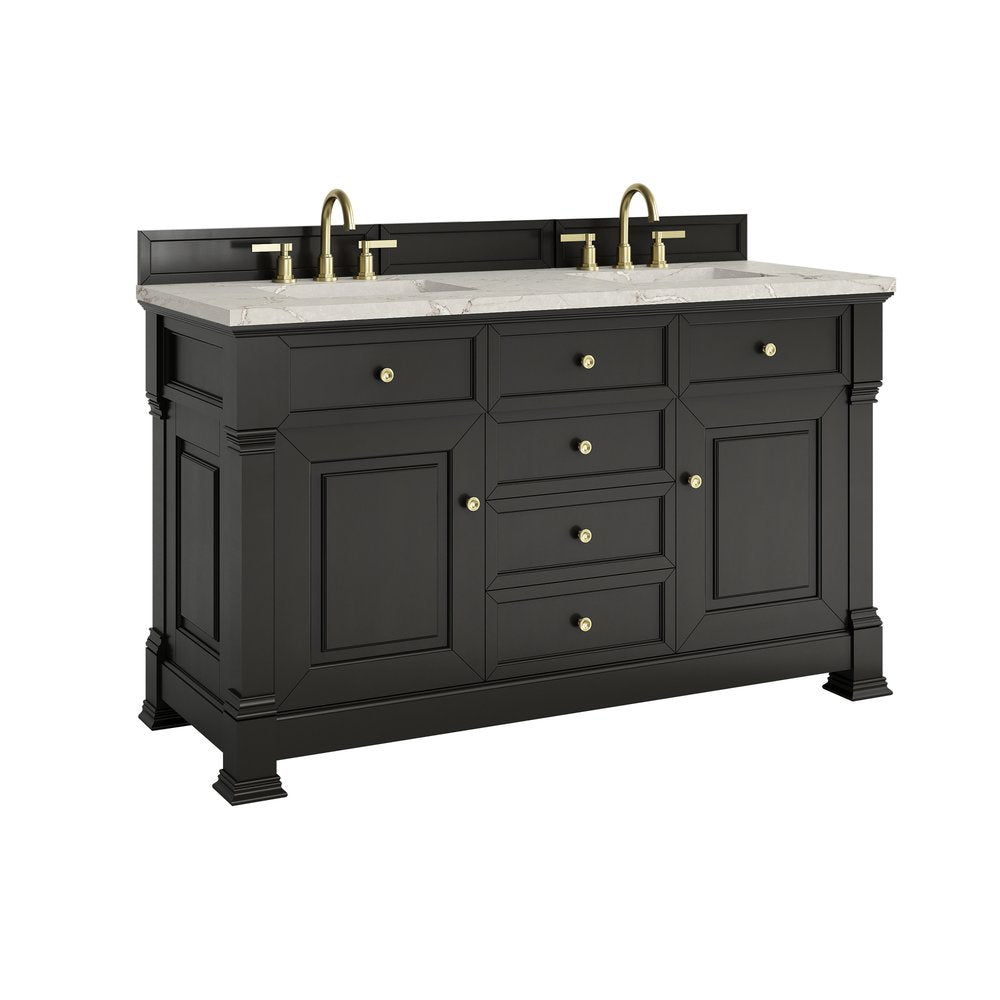 James Martin - Brookfield 60" Double Vanity, Black Onyx w/ 3 CM Victorian Silver Silestone Top - 547-V60D-BKO-3VSL view 10