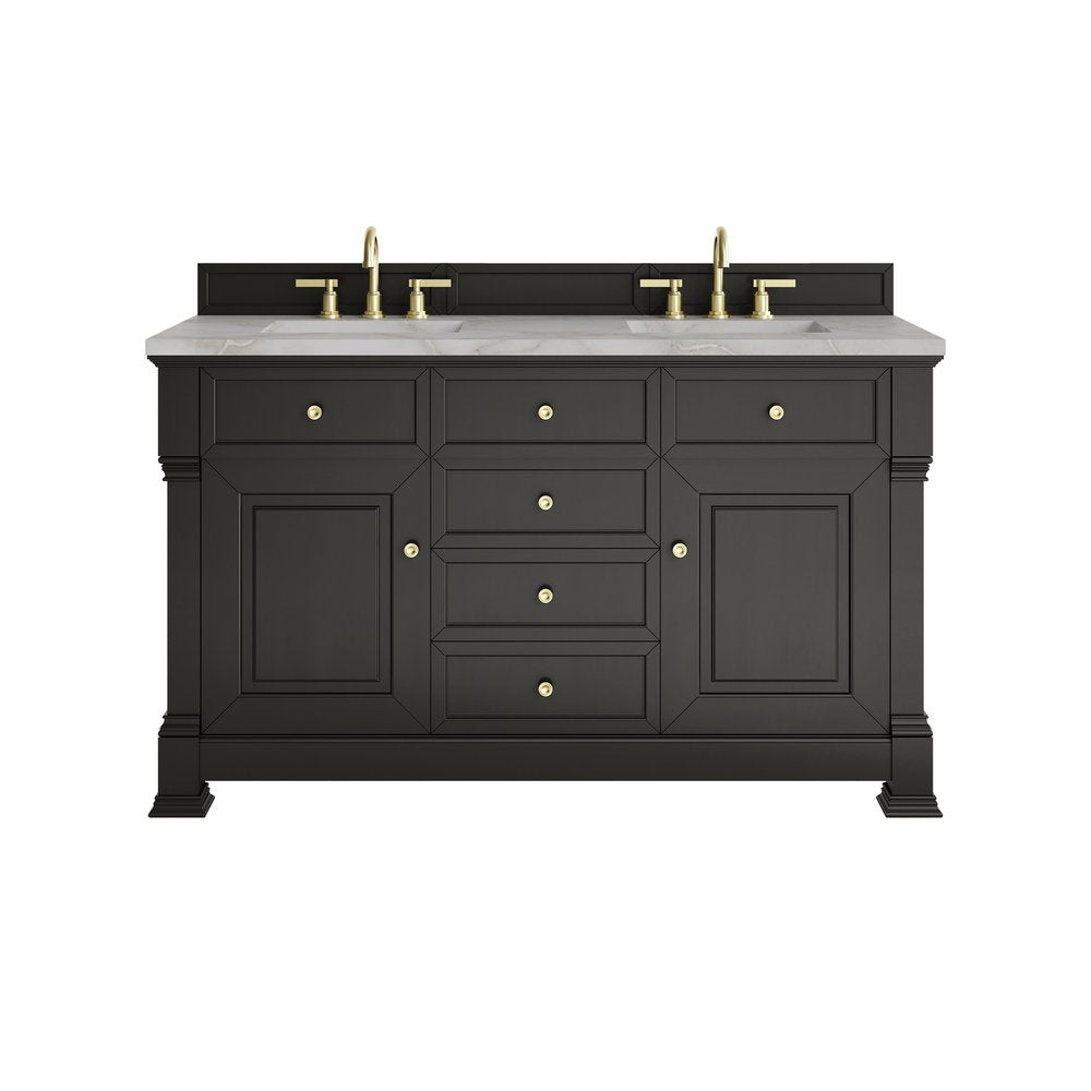 James Martin - Brookfield 60" Double Vanity, Black Onyx w/ 3 CM Victorian Silver Silestone Top w/FreePower Wireless Charger - 547-V60D-BKO-FVSL view 1
