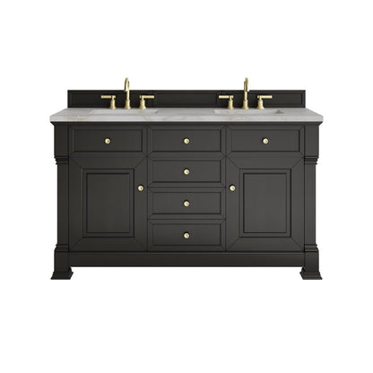 James Martin - Brookfield 60" Double Vanity, Black Onyx w/ 3 CM Victorian Silver Silestone Top w/FreePower Wireless Charger - 547-V60D-BKO-FVSL view 1