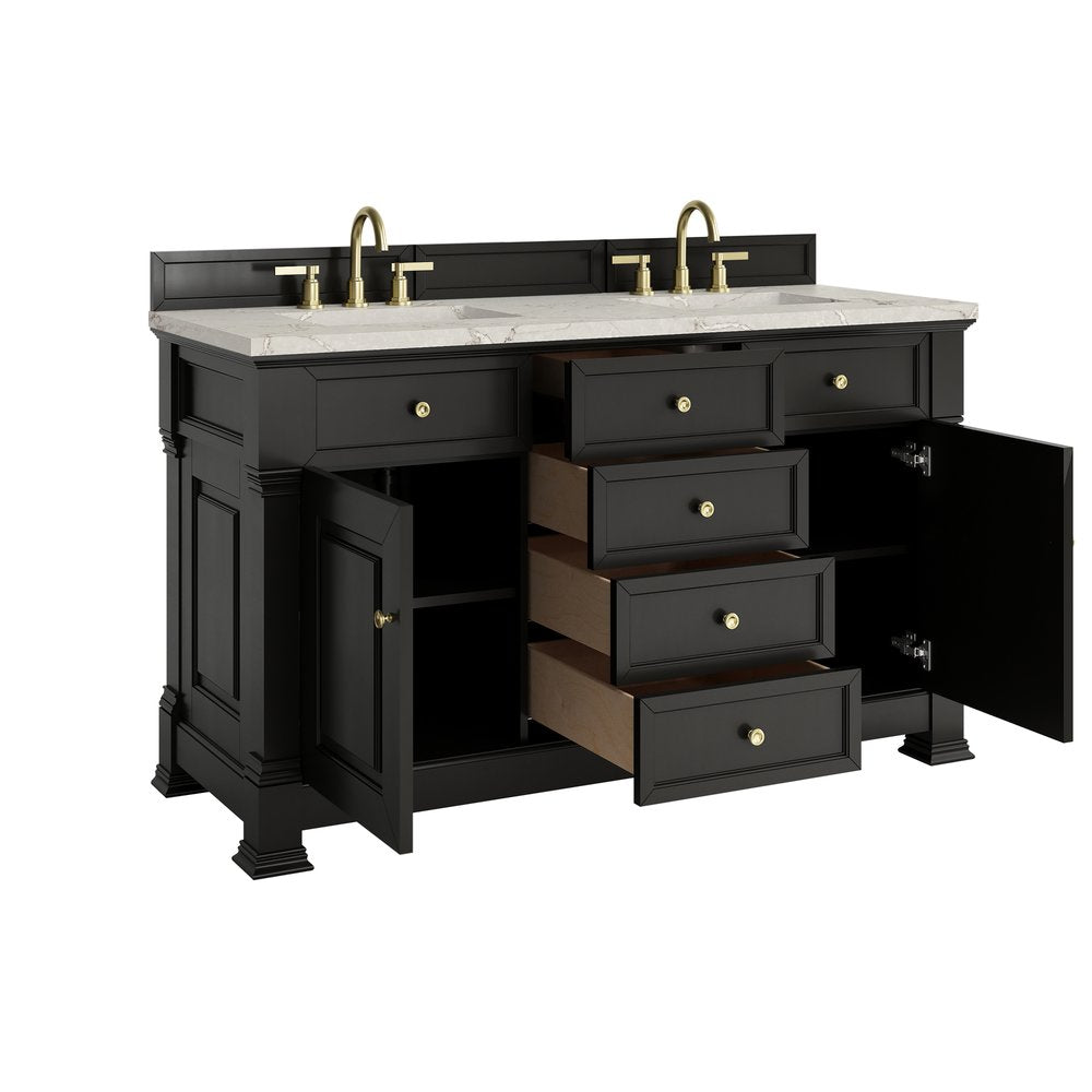 James Martin - Brookfield 60" Double Vanity, Black Onyx w/ 3 CM Victorian Silver Silestone Top w/FreePower Wireless Charger - 547-V60D-BKO-FVSL view 10