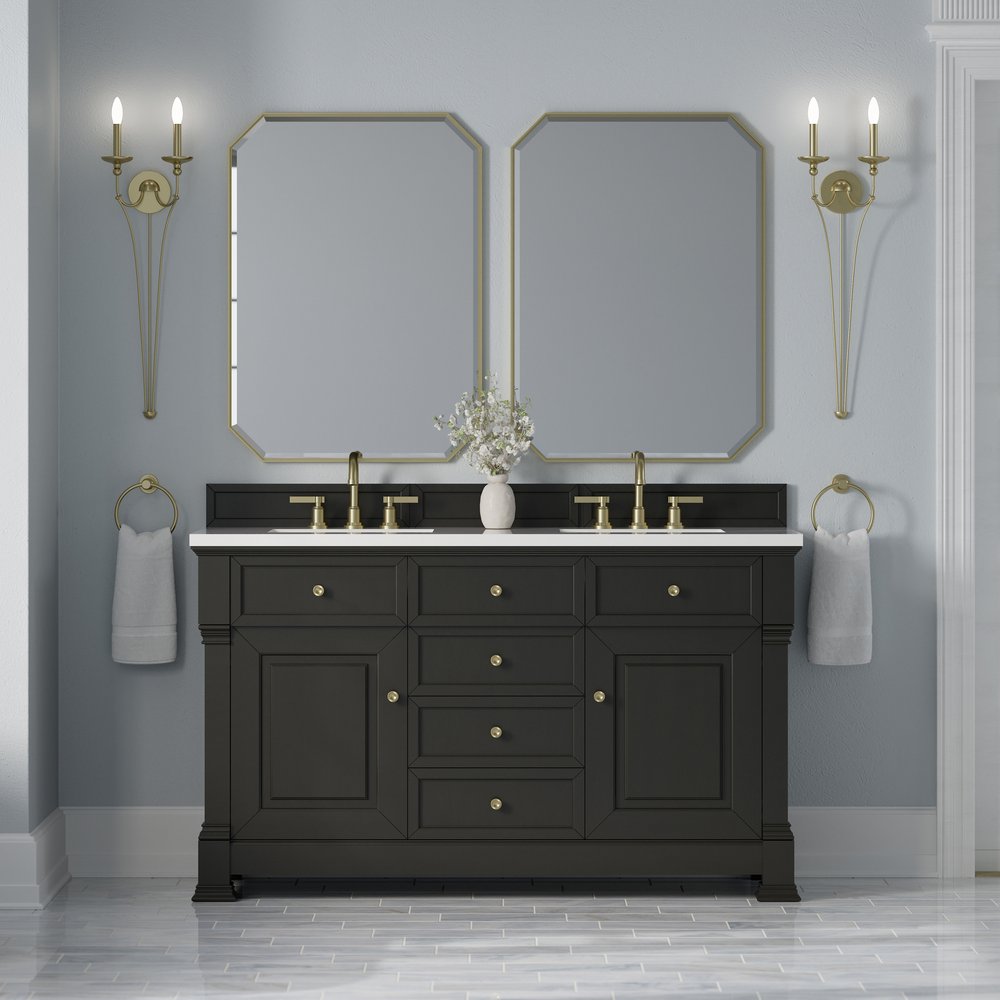 James Martin - Brookfield 60" Double Vanity, Black Onyx,  w/ 3 CM White Zeus Silestone Top - 547-V60D-BKO-3WZ view 3
