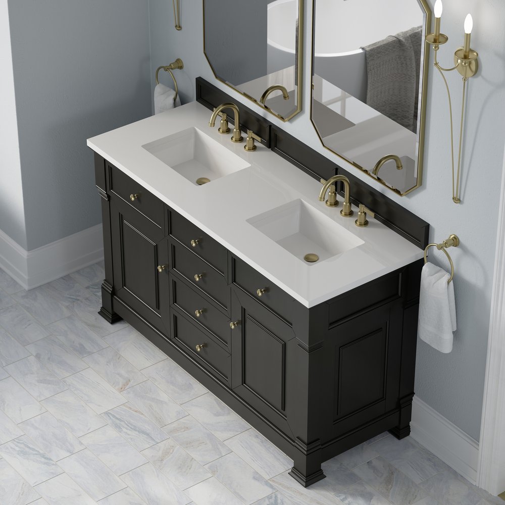 James Martin - Brookfield 60" Double Vanity, Black Onyx,  w/ 3 CM White Zeus Silestone Top - 547-V60D-BKO-3WZ view 7