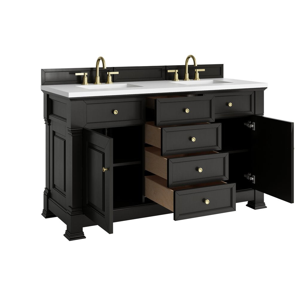 James Martin - Brookfield 60" Double Vanity, Black Onyx,  w/ 3 CM White Zeus Silestone Top - 547-V60D-BKO-3WZ view 8