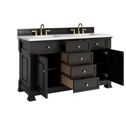 James Martin - Brookfield 60" Double Vanity, Black Onyx,  w/ 3 CM White Zeus Silestone Top - 547-V60D-BKO-3WZ view 8