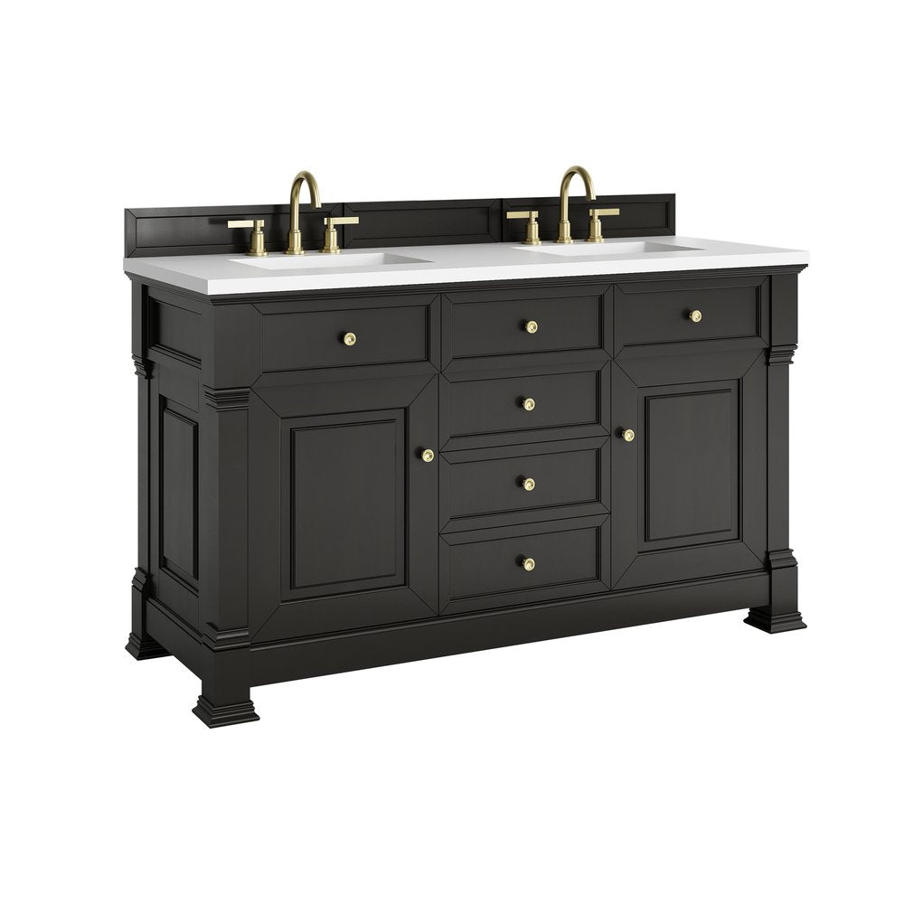 James Martin - Brookfield 60" Double Vanity, Black Onyx,  w/ 3 CM White Zeus Silestone Top - 547-V60D-BKO-3WZ view 10