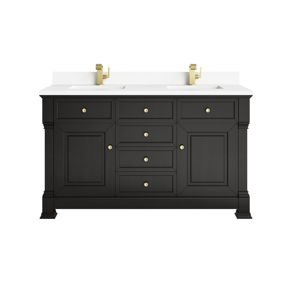 James Martin - Brookfield 60" Double Vanity, Black Onyx w/ Single Hole 3CM White Zeus Silestone Top & Backsplash - 547-V60D-BKO-1WZ view 1