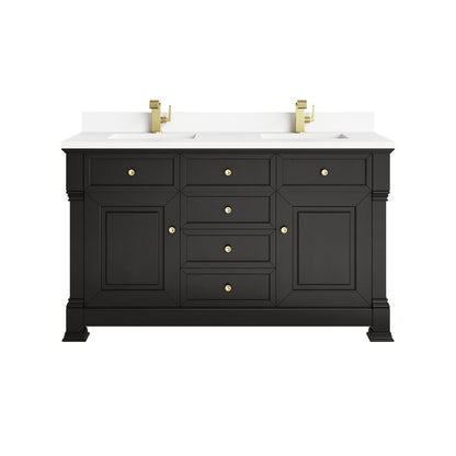 James Martin - Brookfield 60" Double Vanity, Black Onyx w/ Single Hole 3CM White Zeus Silestone Top & Backsplash - 547-V60D-BKO-1WZ view 1