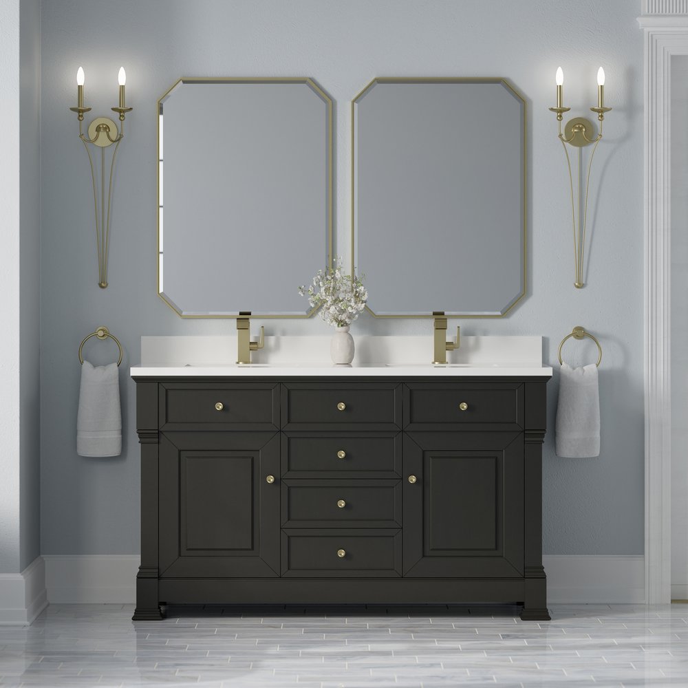 James Martin - Brookfield 60" Double Vanity, Black Onyx w/ Single Hole 3CM White Zeus Silestone Top & Backsplash - 547-V60D-BKO-1WZ view 3