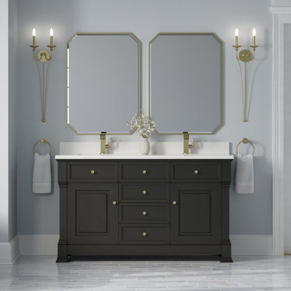 James Martin - Brookfield 60" Double Vanity, Black Onyx w/ Single Hole 3CM White Zeus Silestone Top & Backsplash - 547-V60D-BKO-1WZ view 3