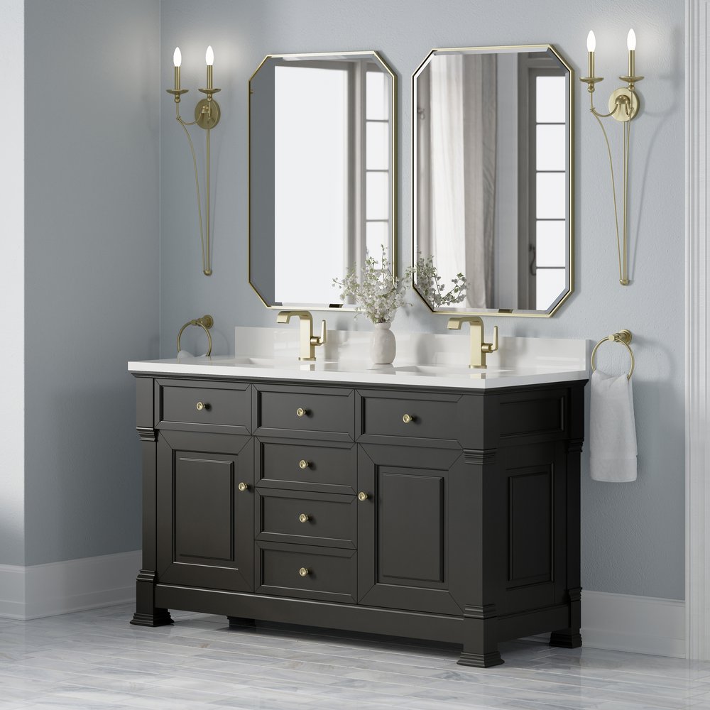 James Martin - Brookfield 60" Double Vanity, Black Onyx w/ Single Hole 3CM White Zeus Silestone Top & Backsplash - 547-V60D-BKO-1WZ view 4