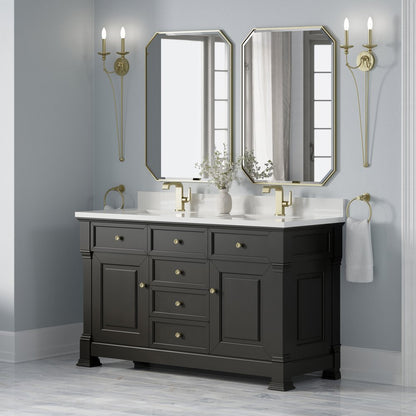 James Martin - Brookfield 60" Double Vanity, Black Onyx w/ Single Hole 3CM White Zeus Silestone Top & Backsplash - 547-V60D-BKO-1WZ view 4