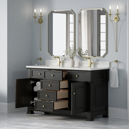 James Martin - Brookfield 60" Double Vanity, Black Onyx w/ Single Hole 3CM White Zeus Silestone Top & Backsplash - 547-V60D-BKO-1WZ view 5