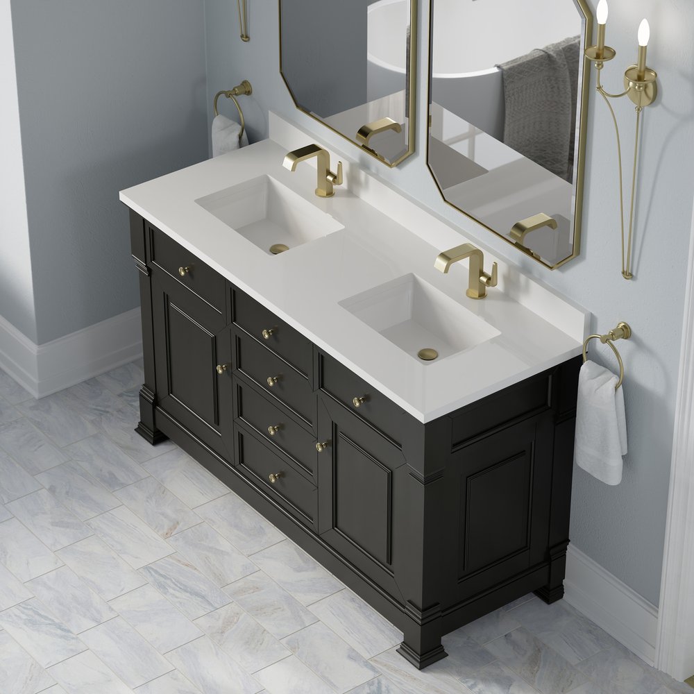 James Martin - Brookfield 60" Double Vanity, Black Onyx w/ Single Hole 3CM White Zeus Silestone Top & Backsplash - 547-V60D-BKO-1WZ view 7