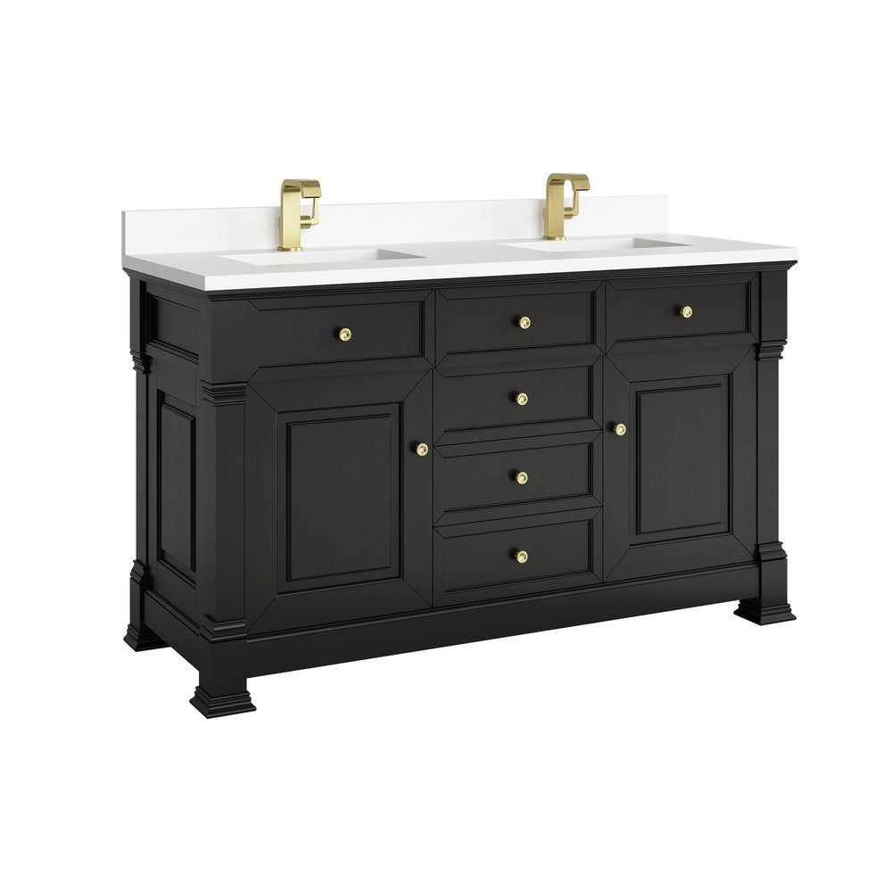 James Martin - Brookfield 60" Double Vanity, Black Onyx w/ Single Hole 3CM White Zeus Silestone Top & Backsplash - 547-V60D-BKO-1WZ view 9