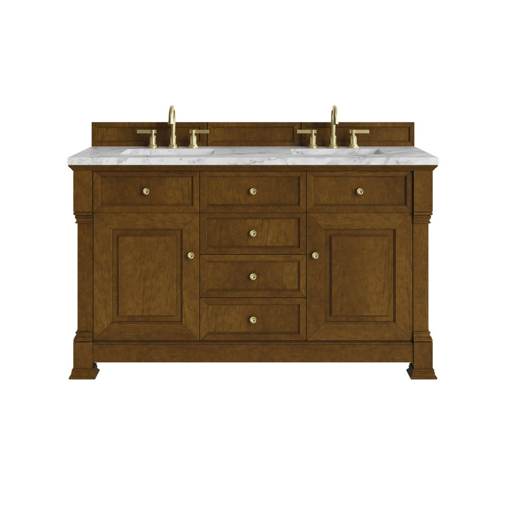 James Martin - Brookfield 60" Double Vanity, Honey Oak w/3 CM Carrara White Marble Top - 547-V60D-HNO-3CAR view 1