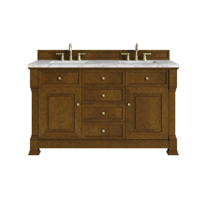 James Martin - Brookfield 60" Double Vanity, Honey Oak w/3 CM Carrara White Marble Top - 547-V60D-HNO-3CAR view 1