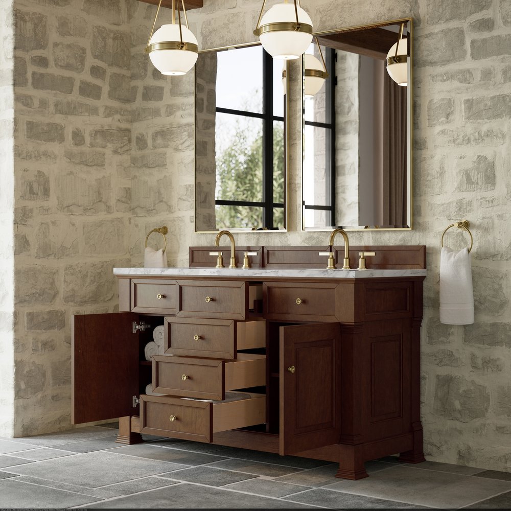 James Martin - Brookfield 60" Double Vanity, Honey Oak w/3 CM Carrara White Marble Top - 547-V60D-HNO-3CAR view 5